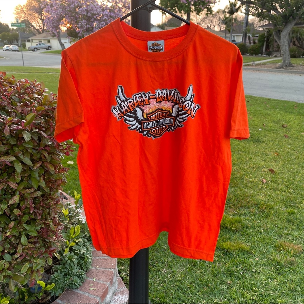 Harley Davidson Orange T Shirt Made In The USA Size 16/18